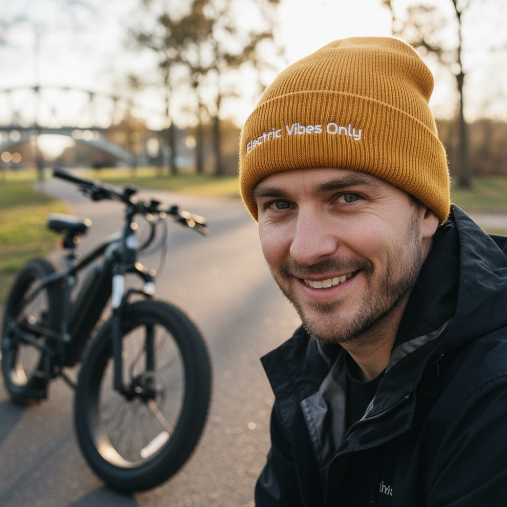 Classic Cuffed Beanies Built For E-Bike Riders | Electric Vibes Only
