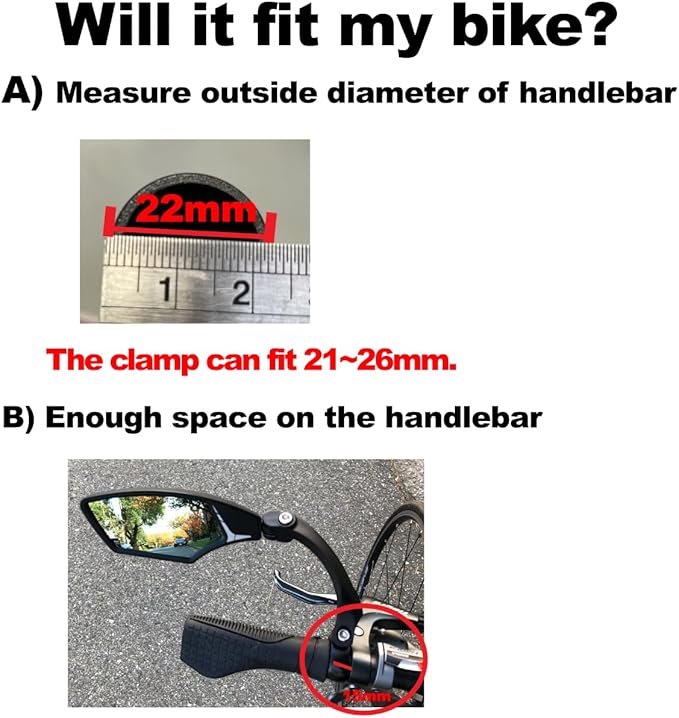 Hafny HF-M900LS-FR01 Clamp-On Bike Mirror (Left) — HD Silver Glass